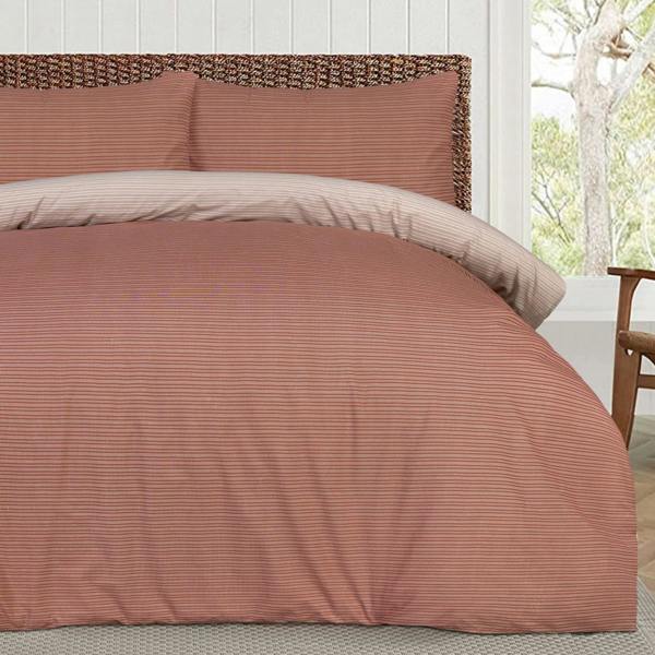 Smart Living Luxury Super Soft Reversible Pinstripe Duvet Cover Set- Rust
