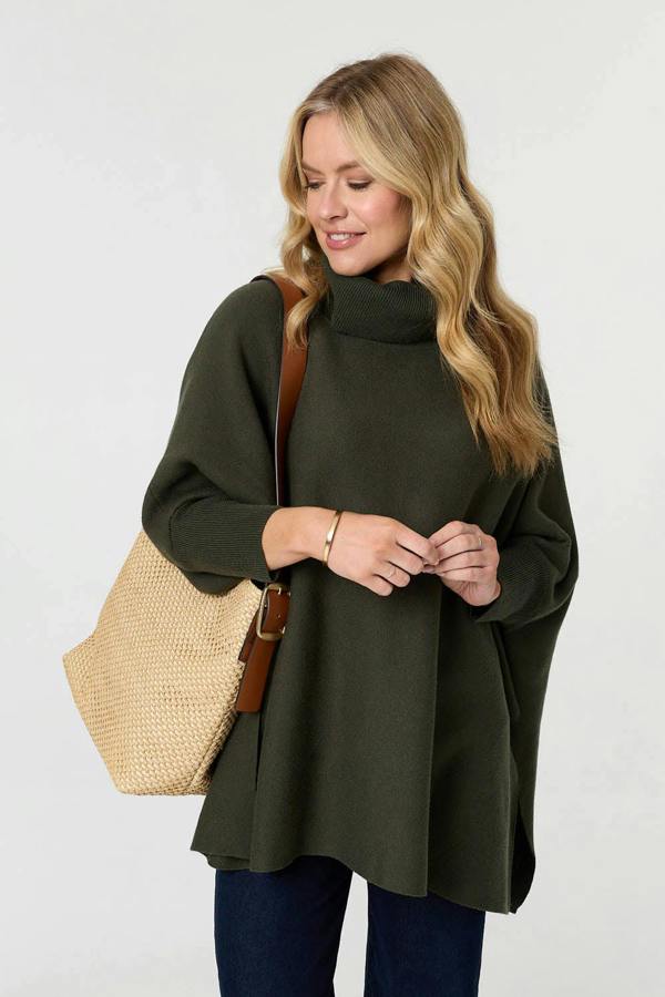 Khaki | Oversized Roll Neck Pullover