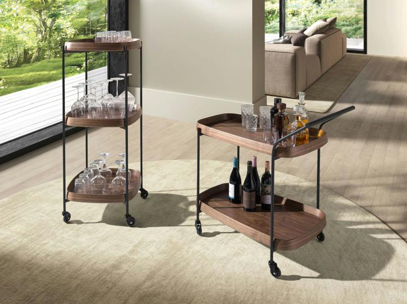 Angel Cerdá Walnut minibar trolley with black steel 3291