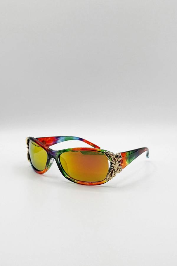 Vintage Wrap Around With Butterfly Detail Sunglasses In Multi - svnx