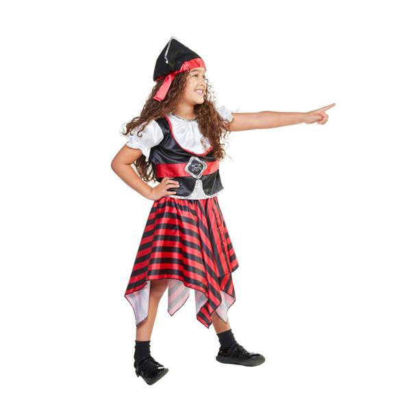 Bristol Novelty Girls Pirate Costume - Black/White/Red - 