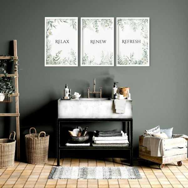 Bathroom Decor Green | Set of 3 wall art prints