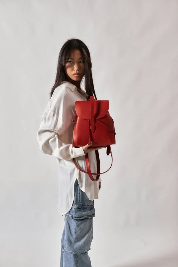 Leather Backpack in Cuoio Red Mod 130