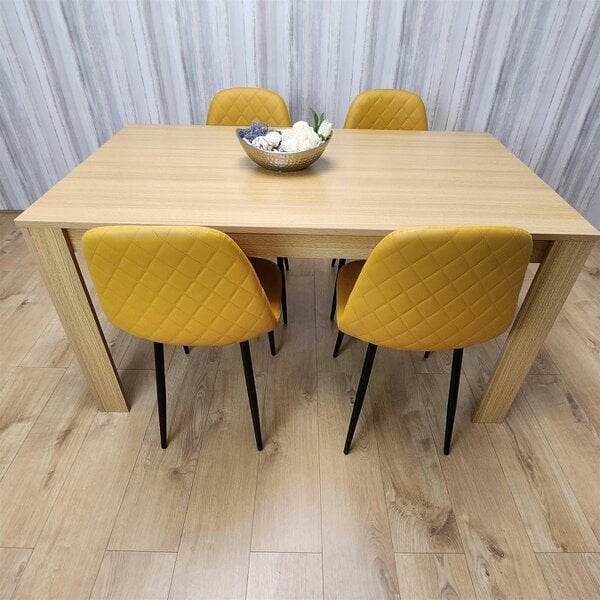 Kosy Koala Dining Table and 4 Chairs Oak Effect Table with 4 Mustard Gem Patterned Chairs