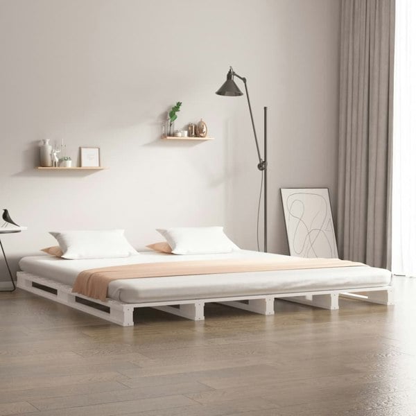 Berkfield Pallet Bed White 135x190 cm Double Wood Pine