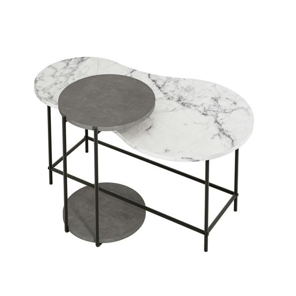 Decortie Modern Cuddle Coffee Tables 2 Piece Nested Table Round w Wheels and Oval Table Metal Legs Office