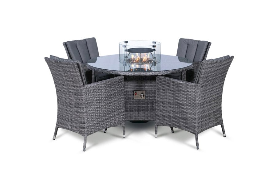 Giardino Savannah Fire Pit 4 Seater Round Rattan Dining Set