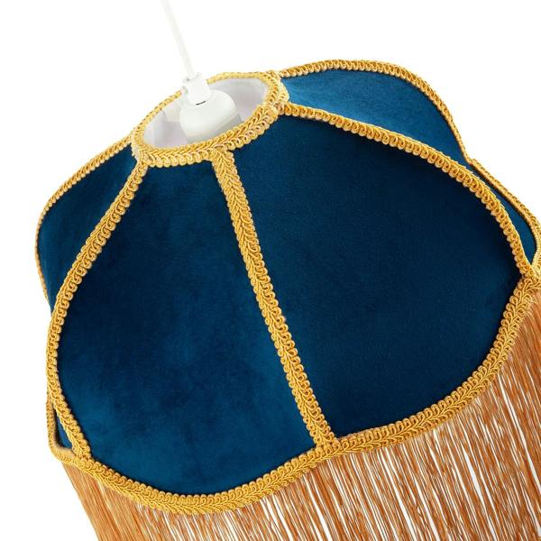 Domed Victorian Shape Lamp Shade in Navy Blue Velvet with Gold Trim Image 3