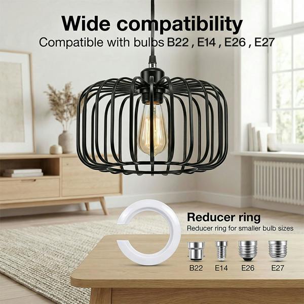 Emitto Industrial Ceiling Pendant Light Shade Black Metal Cage Lamp Shade 28.5cm