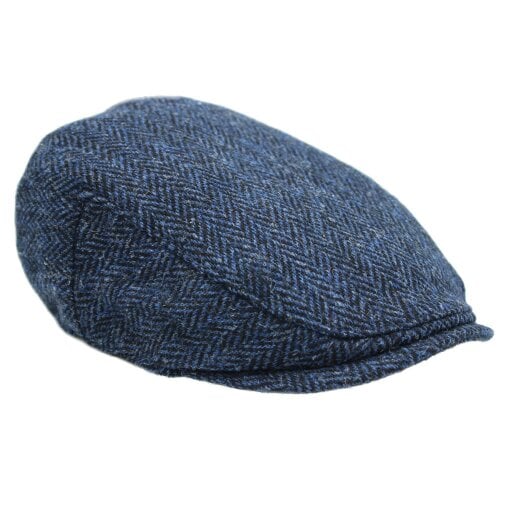 Heather Hats & Accessories Genuine Harris Tweed Wool Flat Cap, Satin Lining, Outdoor Wear, Midnight Navy