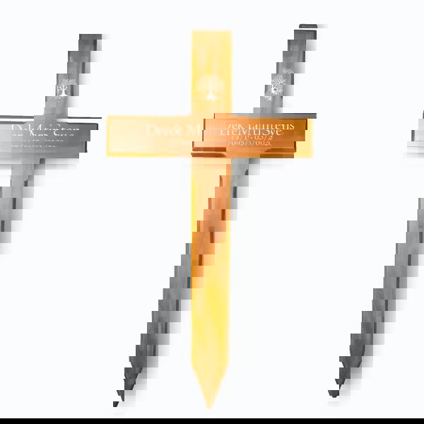 Memorials Direct Personalised Mahogany Memorial Cross, Tree of life – Durable Wooden Grave Marker for Outdoor Use