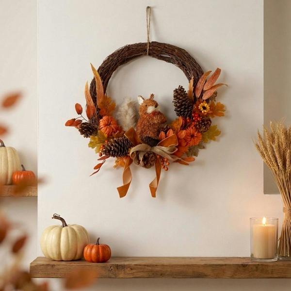 Garden Greatness Autumn Woodland Rattan Squirrel Wreath