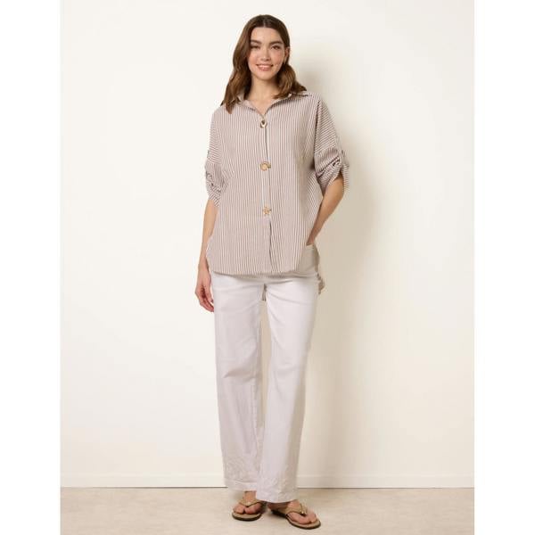 Blue Vanilla Gold Shell Button Front Stripe Shirt