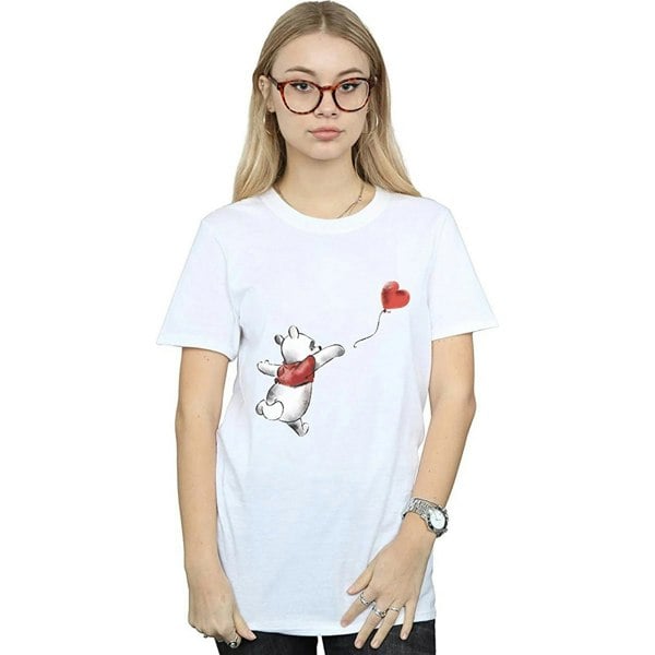 Winnie the Pooh Womens Balloons Cotton Boyfriend T-Shirt - White