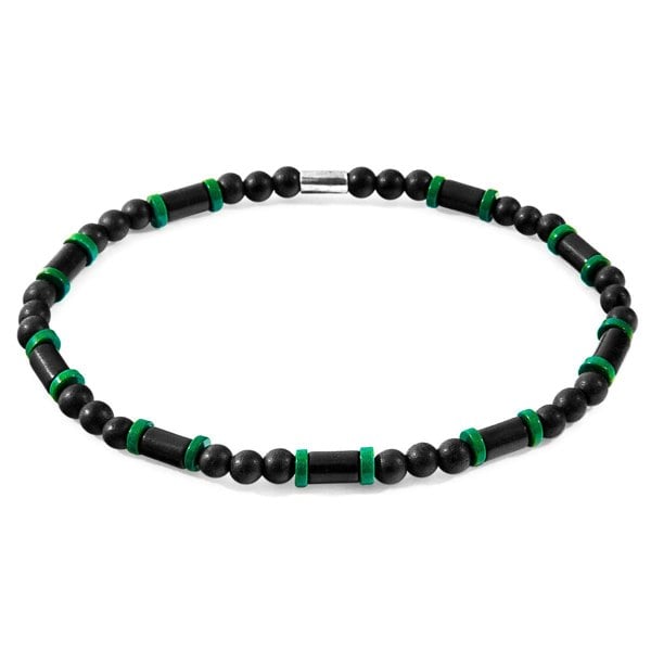 Anchor & Crew Black Turquoise, Green Agate and Black Ebony Wood Samuel Silver and Stone SKINNY Bracelet