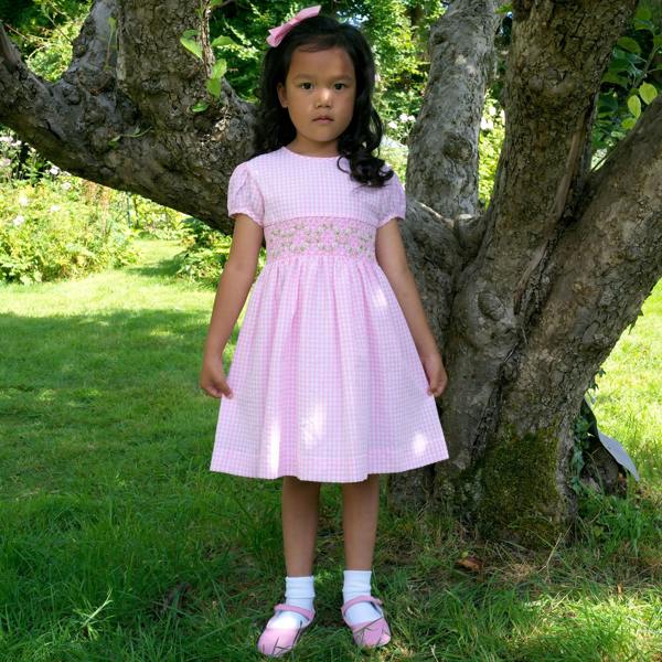 Rachel Riley Pink Gingham Smocked Dress