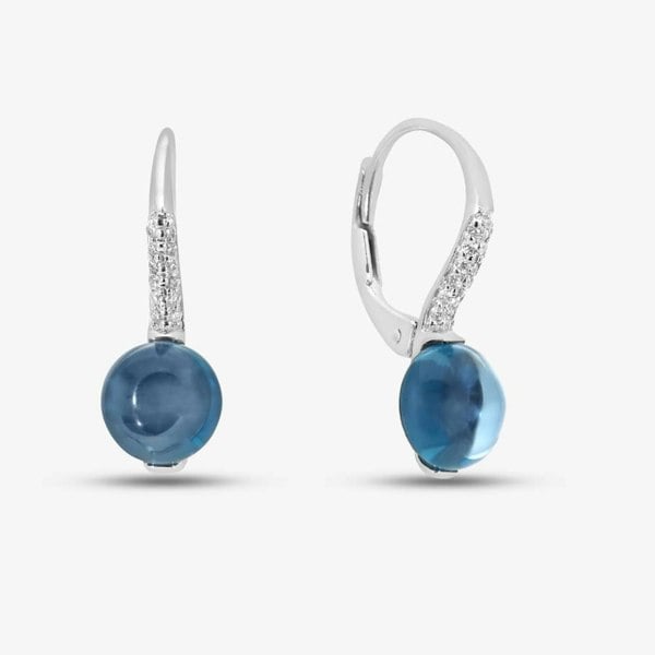 T. H. Baker 9ct White Gold Round Blue Topaz & 0.10ct Diamond Hoop Earrings DE1508W-BT