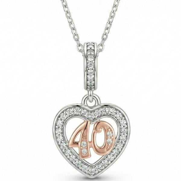 Parus Home 40th Birthday Heart Charm Necklace Sterling Silver