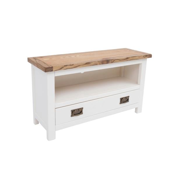 Cabinet Bits Lovere Off White 1 Drawer TV Cabinet Brass Drop Handle