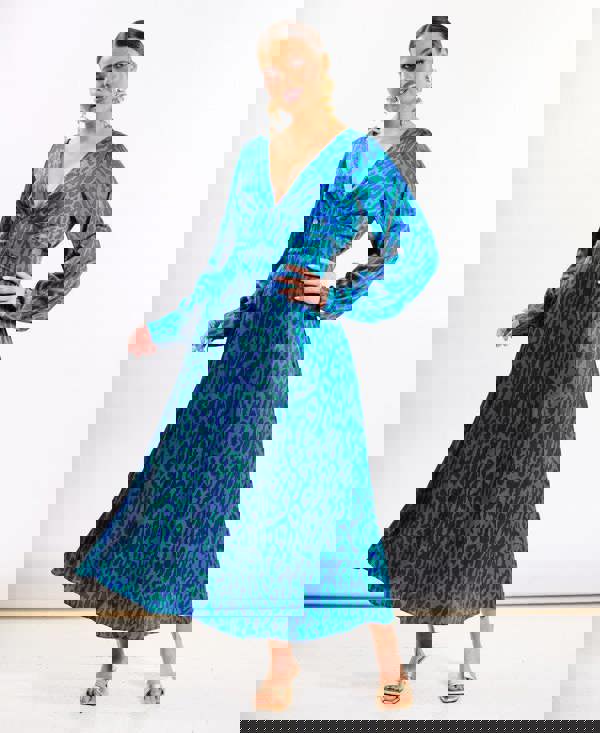Blue Leopard Printed Maxi Dress