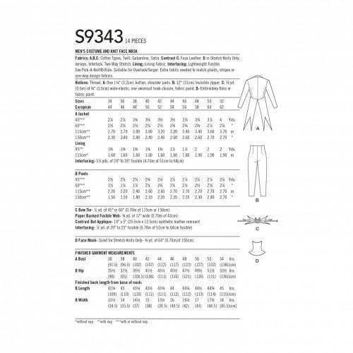 Simplicity Sewing Pattern 9343, Costumes for Men, AA (34-36-38-40-42) - Easy