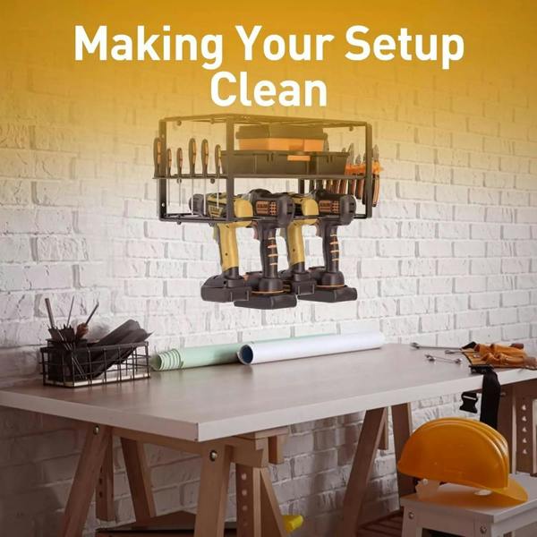 Dyzi Power Tool Organizer Wall Mount Alloy Steel Black Storage Rack