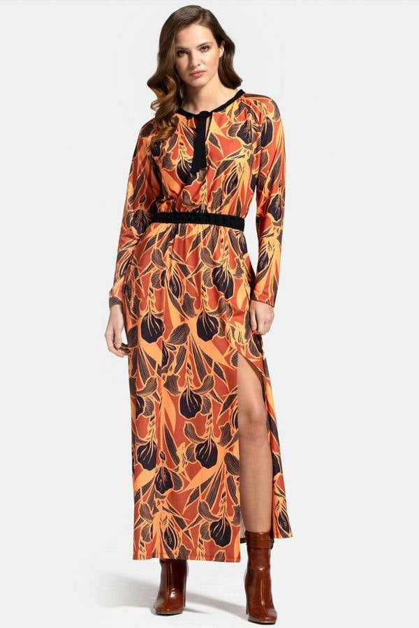 HotSquash Long Sleeve Maxi Dress with Neck Tie