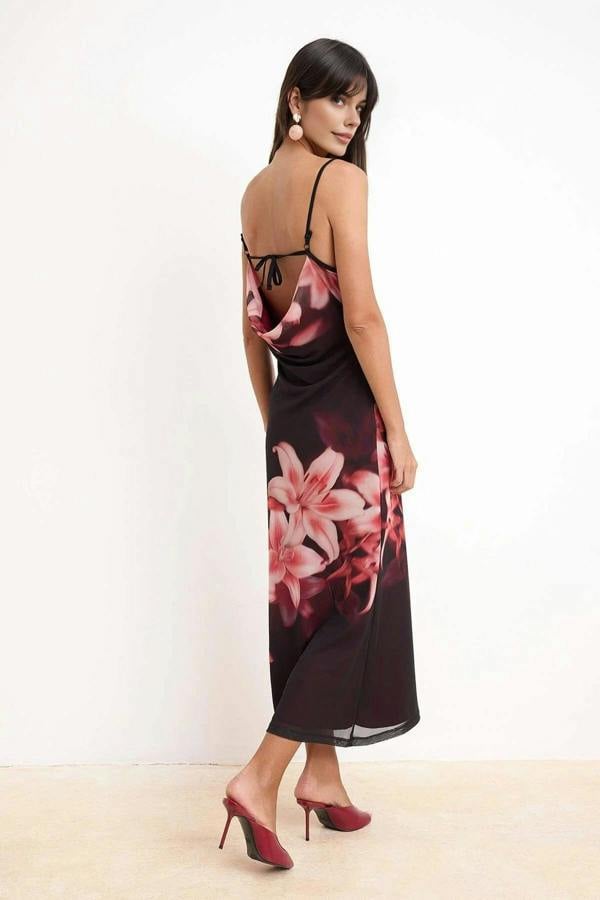 WOVCOR Floral Fishtail Strapless Tulle Knit Dress