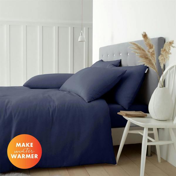Brushed Cotton Plain Navy Duvet Cover Set