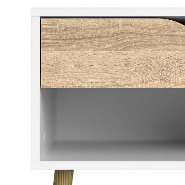 Wyld Haus Sapporo White and Natural Oak Bedside 1 Drawer