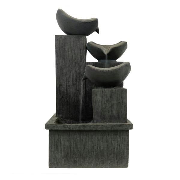 Gardenwize Solar-Powered 3-Tier Cascading Slate Water Feature with Battery Backup