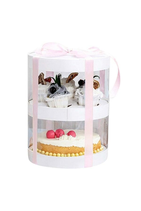 Living and Home 8-Inch Double-Layer Transparent Ribbon Packaging Box