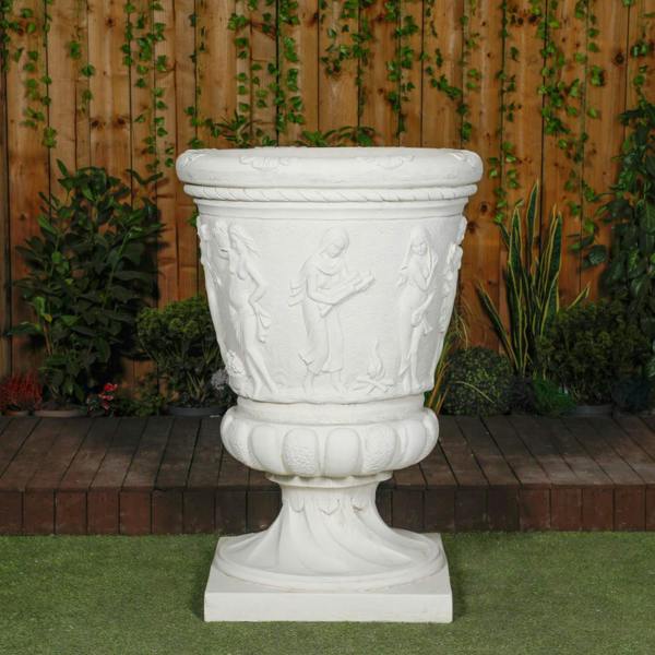 Giant Stone White Harvest Design Round Vase Planter 3.94' Tall 