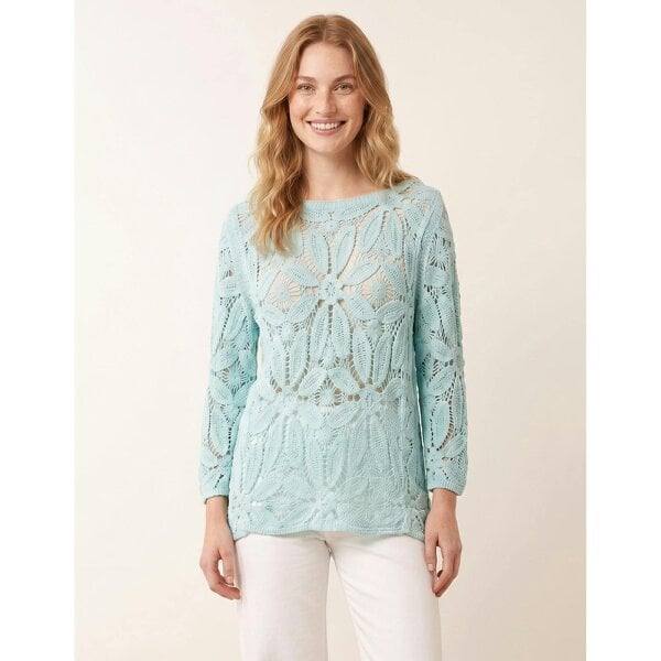 Blue Vanilla Flower Crochet Long Sleeve Top