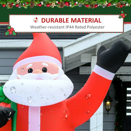 HOMCOM 8ft Lighted Christmas Inflatable Santa Claus Gift Bag Yard Decoration