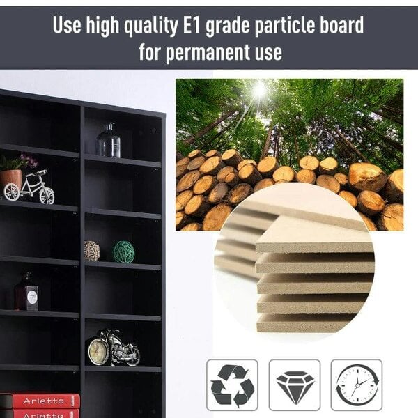 Bobobiy 1116 CD/ 528 DVD Storage Unit, Media Storage Shelf, Wooden Display Unit with Adjustable Shelves, 102 x 195 cm, Black
