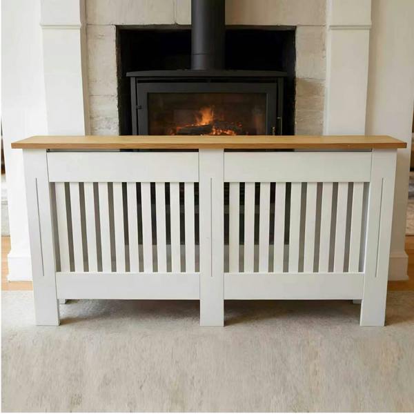 Gr8 Home Large White Wooden Radiator Cover MDF Slatted Grill Cabinet Display Shelf 152cm