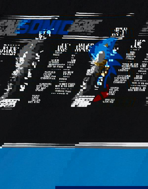 Sonic the Hedgehog Boys Black Sonic Stats Graphic Short Sleeved T-Shirt