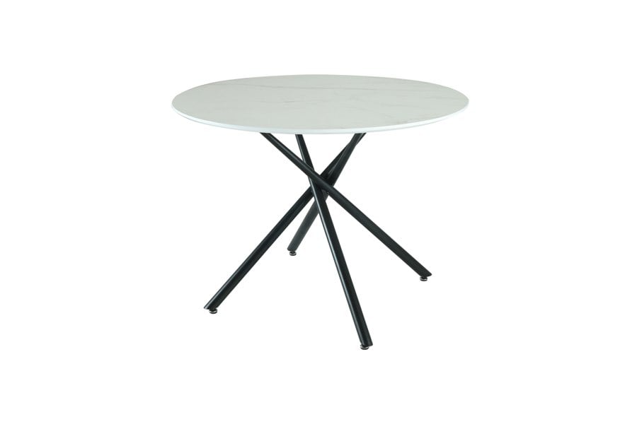 Indoor Living Seattle Circle Stone White Concrete Dining Table with starburst black legs