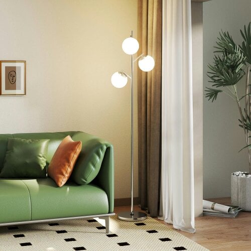 Wyld Haus Kaniri Metal Silver 3 Light Tree Floor Lamp With Globe Shades Adjustable Colour Light