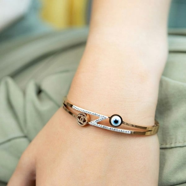 The Colourful Aura Lightning Zircon Evil Eye Rose Gold Chanel Bangle Bracelet