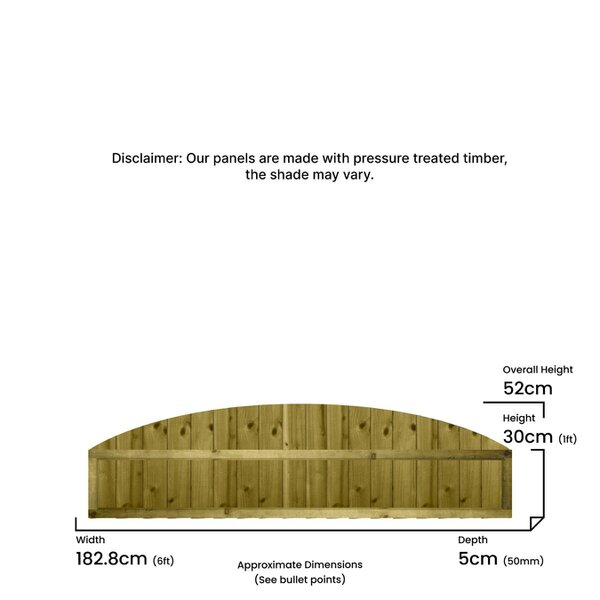 Premier Garden Supplies Dome Top Feather Edge Fully Framed Fence Panel - 4 Pack H: 1ft x W: 6ft (182.8cm) - Wood - Pressure Treated (Tanalised)