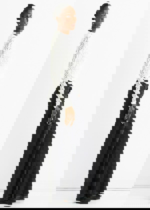 Gini London White High Neck Jersey Lace Long Sleeves Top