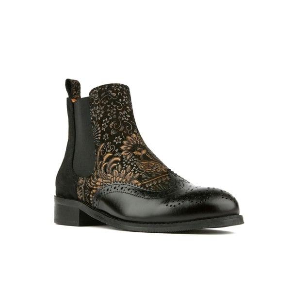 Embassy London Mamacita - Black Gold - Women's chelsea boot with wingtip brogue detail