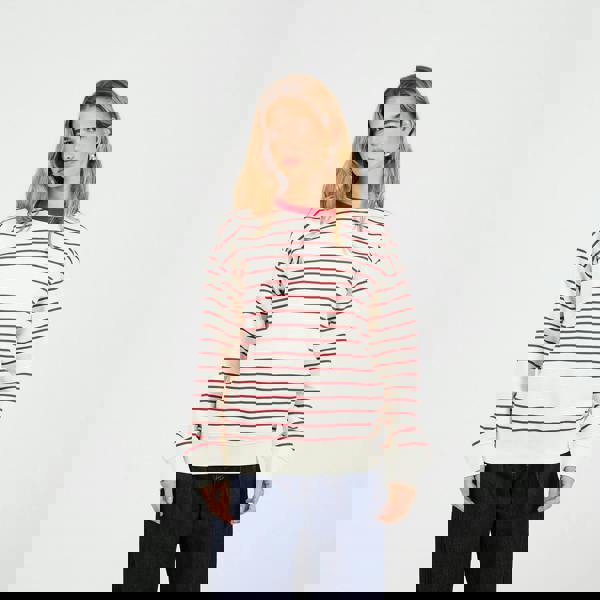 Brave Soul Red Classic Stripe Crew Neck Sweatshirt - Red Image 1