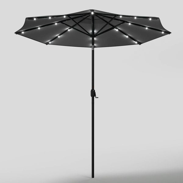 Black 3m Iron Garden Parasol Sun Umbrella With Solar LED Lights Parasols & Rain Umbrellas Living and Home