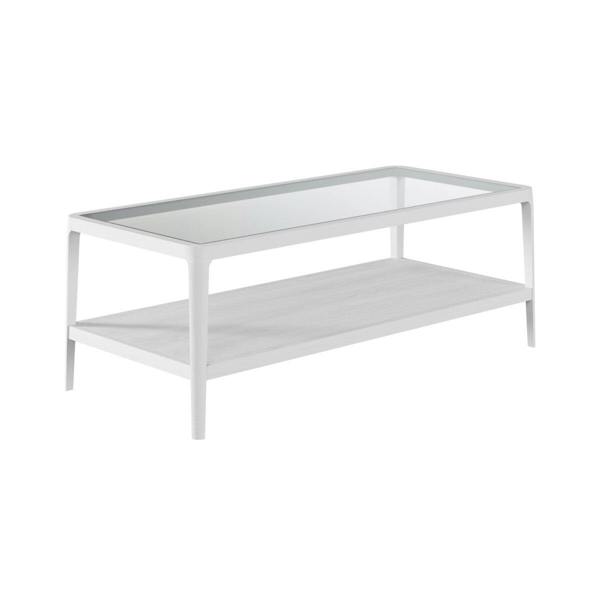 Wyld Haus San Senastian White Wood and Glass Top Coffee Table with Bottom Shelf