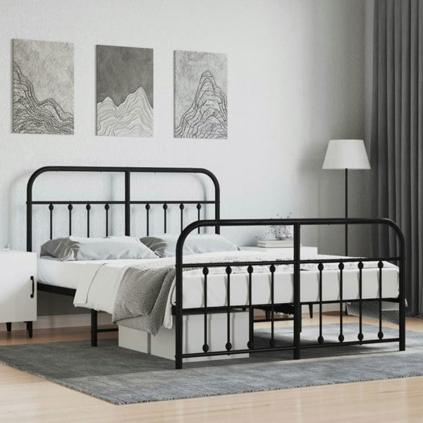 Berkfield Metal Bed Frame with Headboard and Footboard Black 150x200 cm