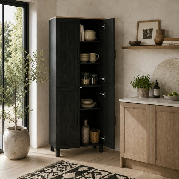 Wyld Haus Parare 171cm Wooden Black 4 Door Freestanding Kitchen Pantry Cabinet