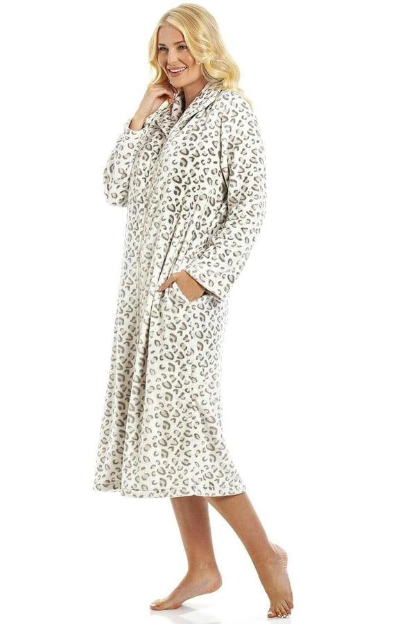Womens Supersoft Fleece Zip Up Animal Print Robes